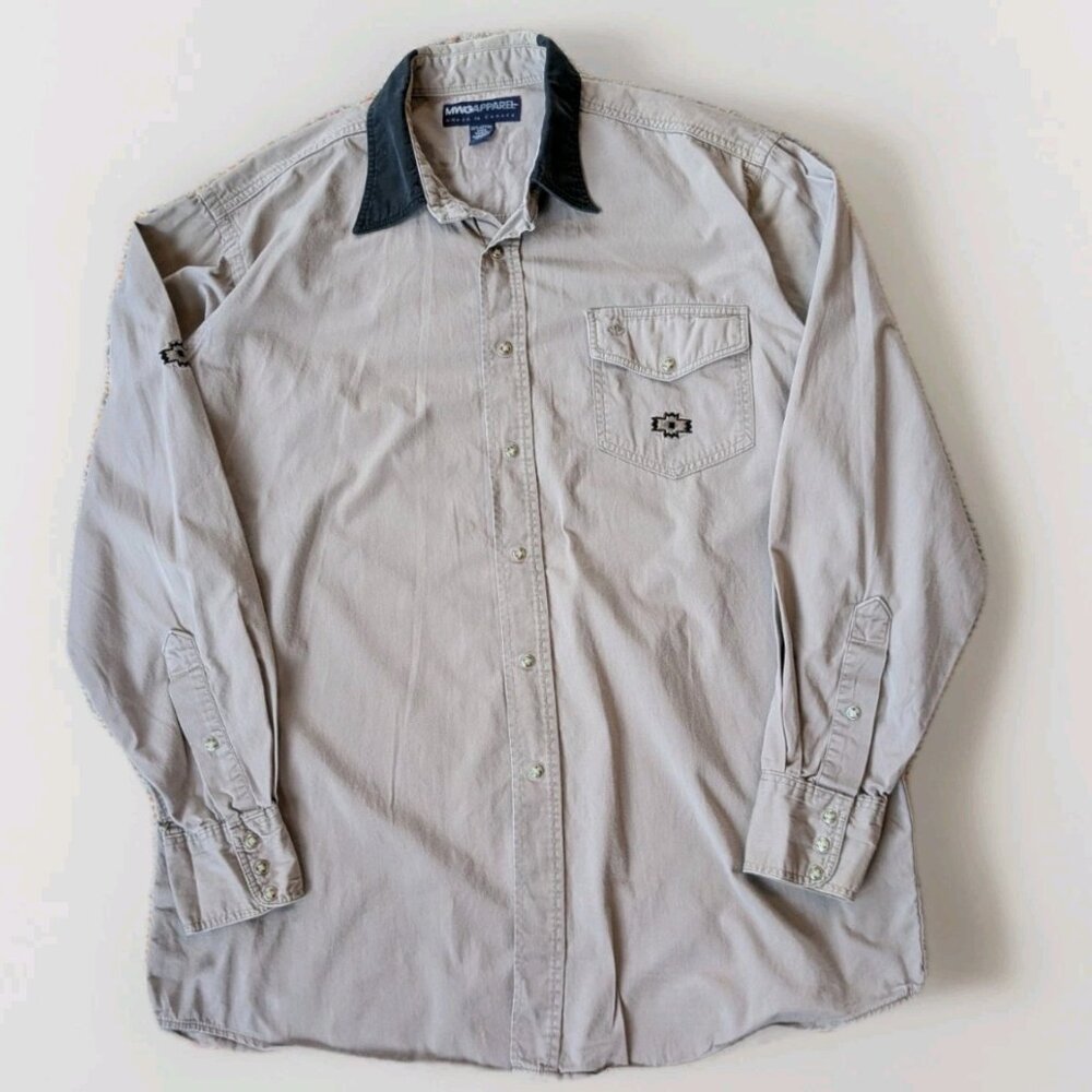 MWG Canada Embroidered Western Button Shirt Mens Large | Vintage Workwear Aztec